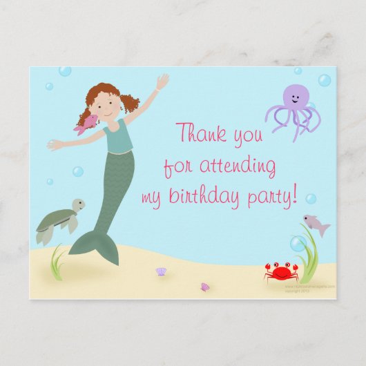 Miss Mermaid Party Vielen Dank Postkarte (Vorderseite)