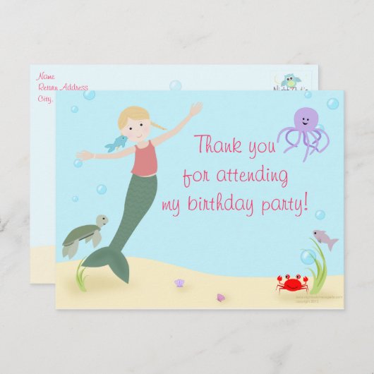 Miss Mermaid Party Vielen Dank Postkarte (Vorne/Hinten)