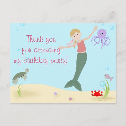 Miss Mermaid Party Vielen Dank Postkarte (Vorderseite)