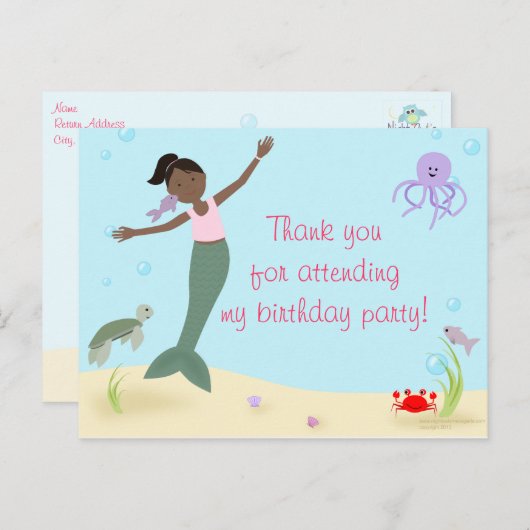 Miss Mermaid Party Vielen Dank Postkarte (Vorne/Hinten)