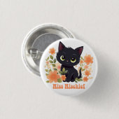 Miss Mischief Black Kitten Kawaii Chibi Button (Vorne & Hinten)