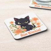 Miss Mischief Black Kitten Kawaii Chibi Getränkeuntersetzer (Linke Seite)