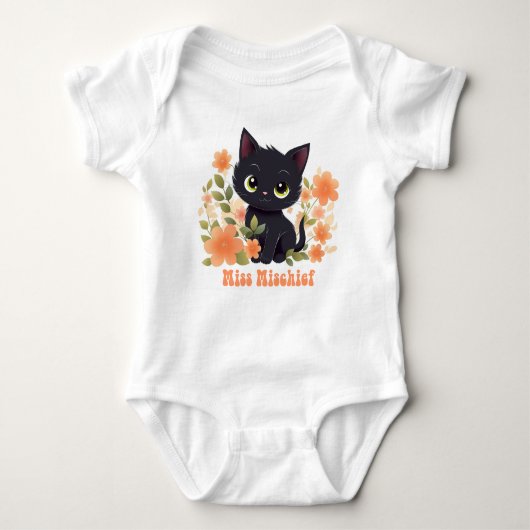 Miss Mischief Black Kitty mit Blume Baby Strampler (Vorderseite)