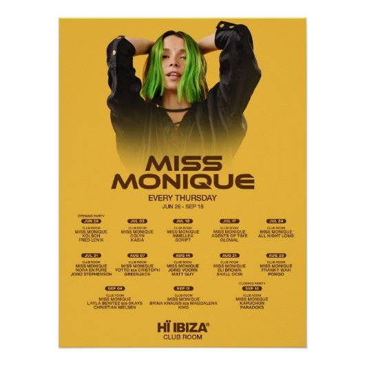 Miss Monique - Hï Ibiza - Club Poster (Vorderseite)