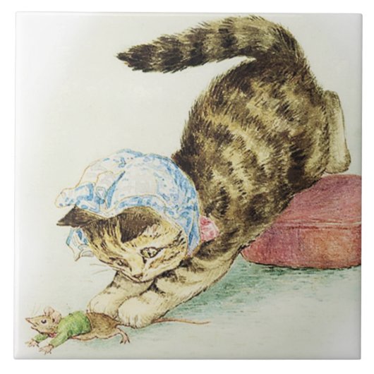 "Miss Moppet chases a Mouse" von Beatrix Potter Fliese (Vorderseite)