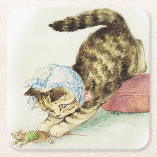 "Miss Moppet chases a Mouse" von Beatrix Potter Rechteckiger Pappuntersetzer