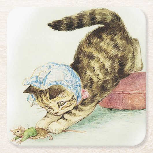 "Miss Moppet chases a Mouse" von Beatrix Potter Rechteckiger Pappuntersetzer (Vorderseite)