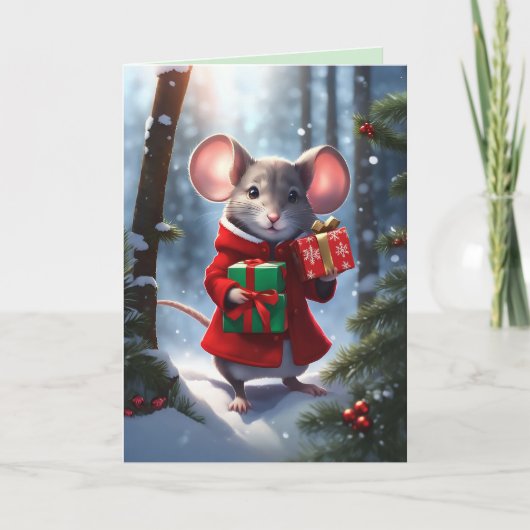 Miss Mousie trägt Geschenke Feiertagskarte (Vorderseite)