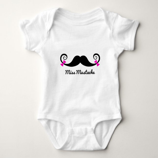 Miss Mustache Design mit rosa Bögen Baby Strampler (Vorderseite)