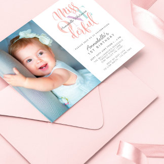 Miss One derful Baby Girl's 1. Geburtstag Foto Einladung