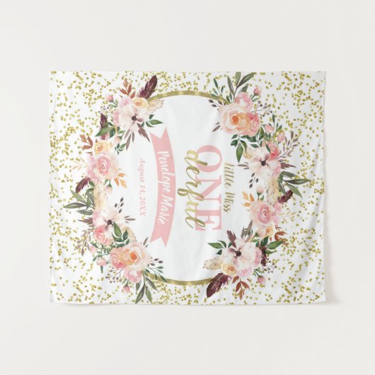 Miss ONEderful Birthday Backdrop, Banner, Boho Wandteppich (Vorderseite (Horizontal))