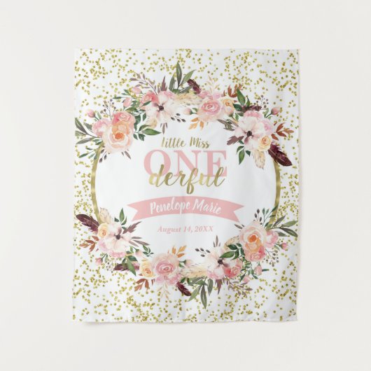 Miss ONEderful Birthday Backdrop, Banner, Boho Wandteppich (Vorderseite)