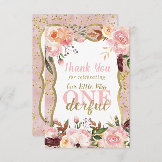 Miss ONEderful Birthday Dankeschön Card, Boho, Gol Dankeskarte (Vorne/Hinten)