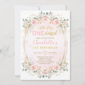 Miss ONEderful Blush Pink Gold Floral 1. Geburtsta Einladung (Vorderseite)