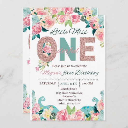 Miss Onederful Einladung Geburtstagsparty (Vorne/Hinten)