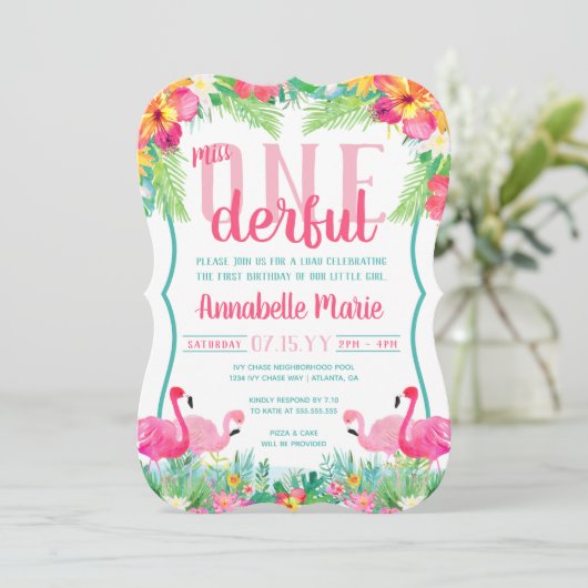 Miss ONEderful First Birthday Luau Einladung (Stehend Vorderseite)