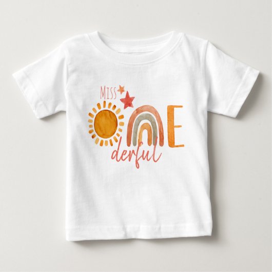 Miss Onederful First Birthday Rainbow and Sun Baby T-shirt (Vorderseite)