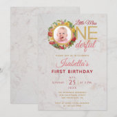 Miss Onederful Foto in Rose Wreath Erster Geburtst Einladung (Vorne/Hinten)