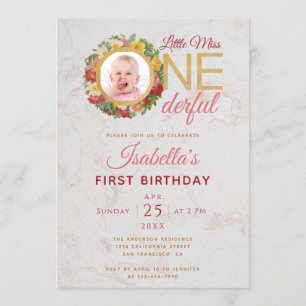 Miss Onederful Foto in Rose Wreath Erster Geburtst Einladung