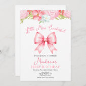 Miss Onederful Pink Bow First Birthday Invitation Einladung (Vorne/Hinten)