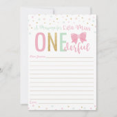 Miss ONEderful Pink Bow Time Capsule Message Card Einladung (Vorderseite)