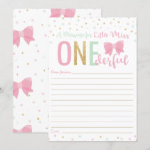 Miss ONEderful Pink Bow Time Capsule Message Card