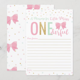 Miss ONEderful Pink Bow Time Capsule Message Card Einladung