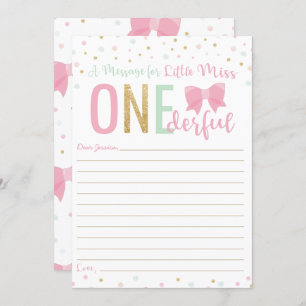 Miss ONEderful Pink Bow Time Capsule Message Card Einladung