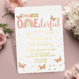 Miss ONEderful Pink Butterflies Girl 1. Geburtstag Folieneinladung