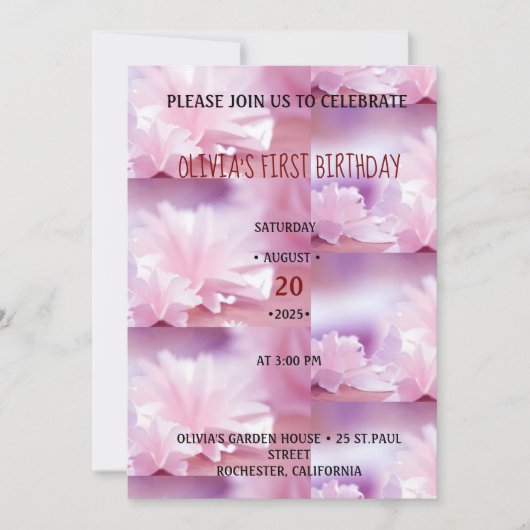 Miss ONEderful Pink Floral 1. Geburtstag Einladung (Vorderseite)