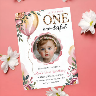 Miss Onederful Rosa Ballon 1. Geburtstagsfoto Einladung