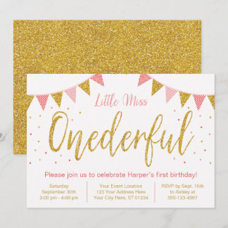 Miss Onederty Blush Pink & Glitzer 1. Geburtstag Einladung