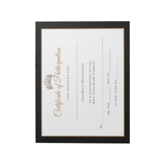 Miss Pageant Certificates-particptn Notizblock (Rotiert)