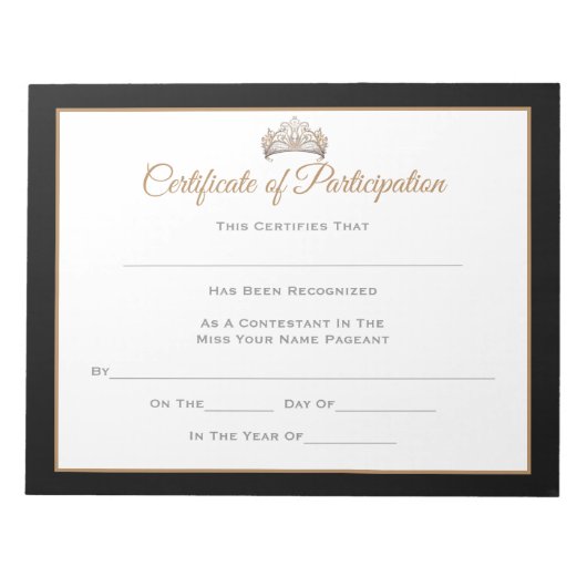 Miss Pageant Certificates-particptn Notizblock (Vorderseite)