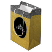 Miss Pageant Crown Gold FX GlitterGift Bag Mittlere Geschenktüte (Vorderseite Schrägansicht)