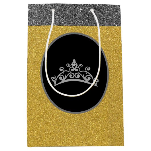 Miss Pageant Crown Gold FX GlitterGift Bag Mittlere Geschenktüte (Vorderseite)