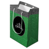 Miss Pageant Crown Green FX GlitterGift Bag Mittlere Geschenktüte (Vorderseite Schrägansicht)