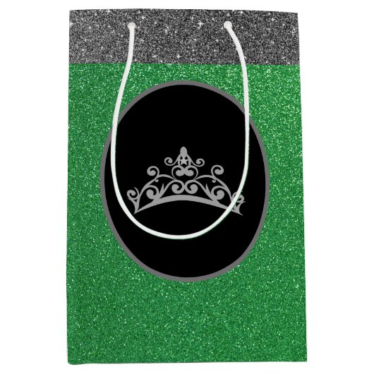 Miss Pageant Crown Green FX GlitterGift Bag Mittlere Geschenktüte (Vorderseite)