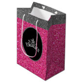 Miss Pageant Tiara Crown Pink FX GlitterGift Bag Mittlere Geschenktüte (Vorderseite Schrägansicht)