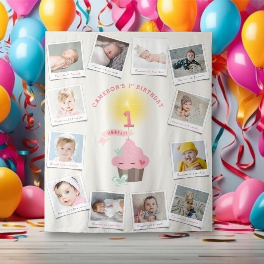 Miss Pink Cupcake Girl Geburtstag 12 Foto Hintergr Wandteppich