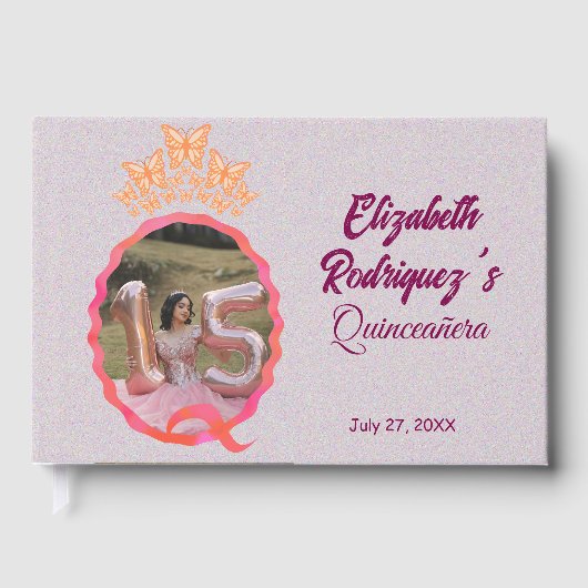 Miss Quince Quinceanera Butterflies Crown Squiggle Gästebuch (Vorderseite)