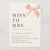Miss to Mrs Blush Pink Bow QR Code Bridal Shower Einladung (Vorderseite)