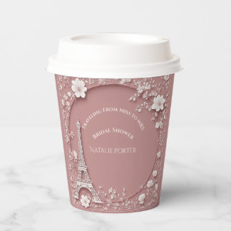 Miss to Mrs Brautparty Paris Eiffelturm Rosa Pappbecher