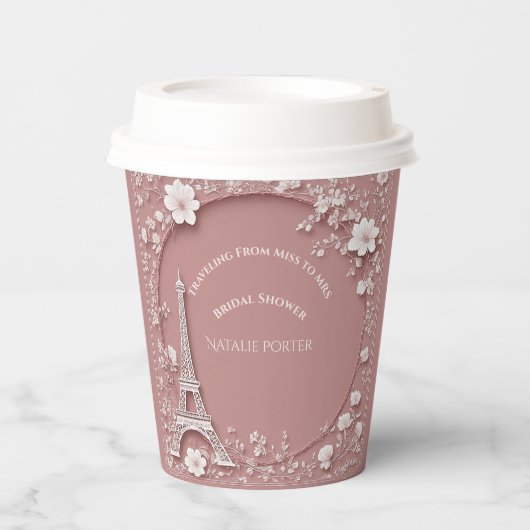 Miss to Mrs Brautparty Paris Eiffelturm Rosa Pappbecher (Vorderseite)