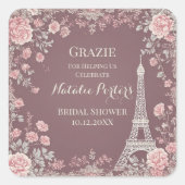 Miss to Mrs Bridal Shower Paris Eiffel Tower Flora Quadratischer Aufkleber (Vorderseite)