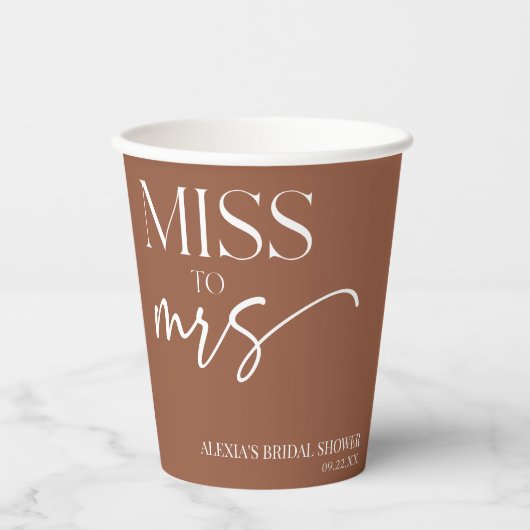 Miss To Mrs Brown Boho Bohemian Bridal Shower Pappbecher (Vorderseite)