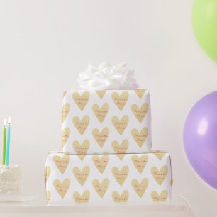 Miss to Mrs Elegantes Gold Herz Muster Geschenkpapier