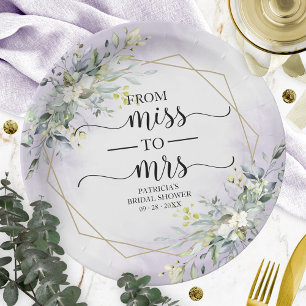 Miss to Mrs Greenery Geometrische Hochzeitstorte Pappteller