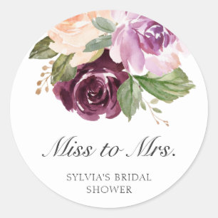 Miss to Mrs Moody Plum Floral Hochzeitsdusche Gesc Runder Aufkleber