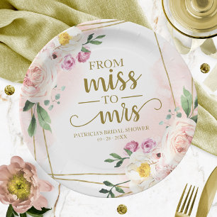 Miss to Mrs Rosafarbenes florales geometrisches Br Pappteller